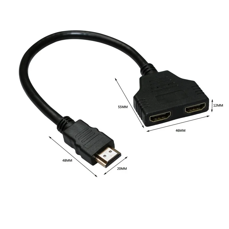 HDMI Compatible 1 to 2 Split Double Signal Adapter Converter Male to Female Cable
