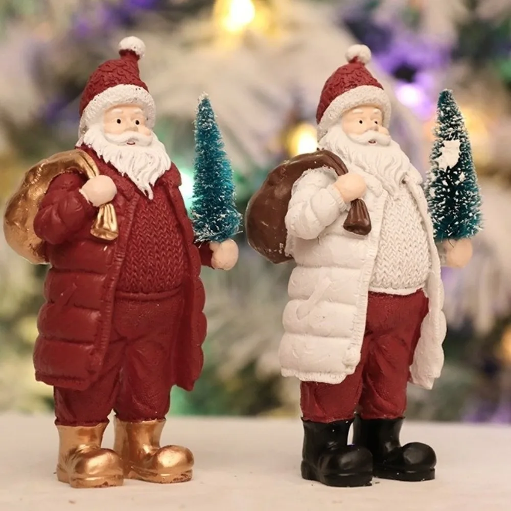 

Unique Red White Santa Claus Ornaments Standing Handcrafted Christmas Figurine Resin Holiday Santa Statue Home Decor