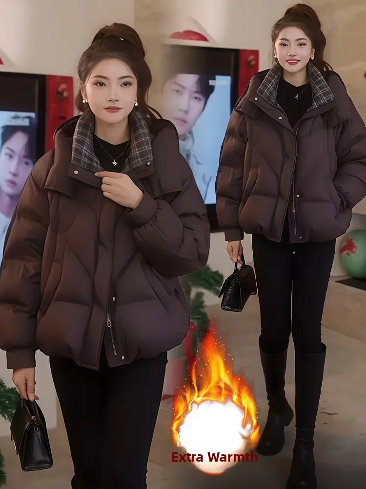 

Premium Feel Hooded down Cotton Jaet Women's Winter Fluffy ort Bread Sle Thi Warm Cotton Coat Outerwear