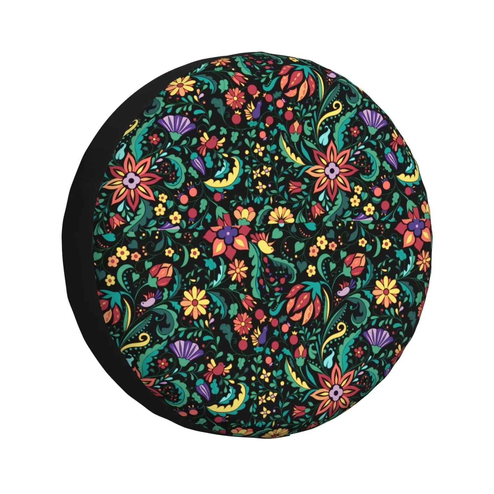 

Mexican Folk Floral Tire Cover Waterproof Outdoor Spare Wheel Protector for SUV Truck
