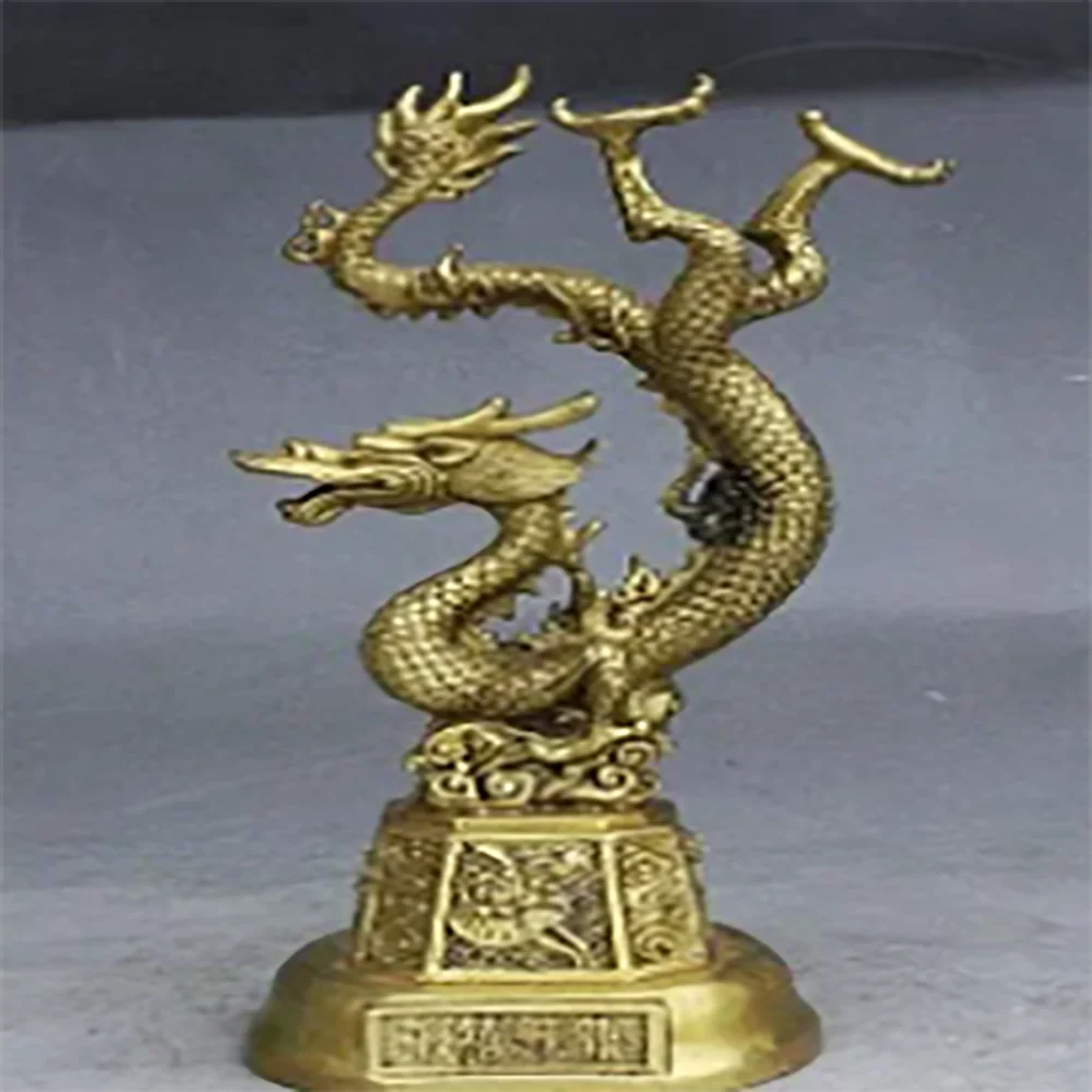 

9" China Fengshui Brass fly Dragon Dragon Zodiac Animal Auspicious Lucky Statue