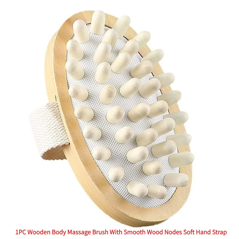 1PC Wooden Body Massage Brush With Smooth Wood Nodes Soft Hand Strap For Muscle Relaxation Exfoliation Spa Care.