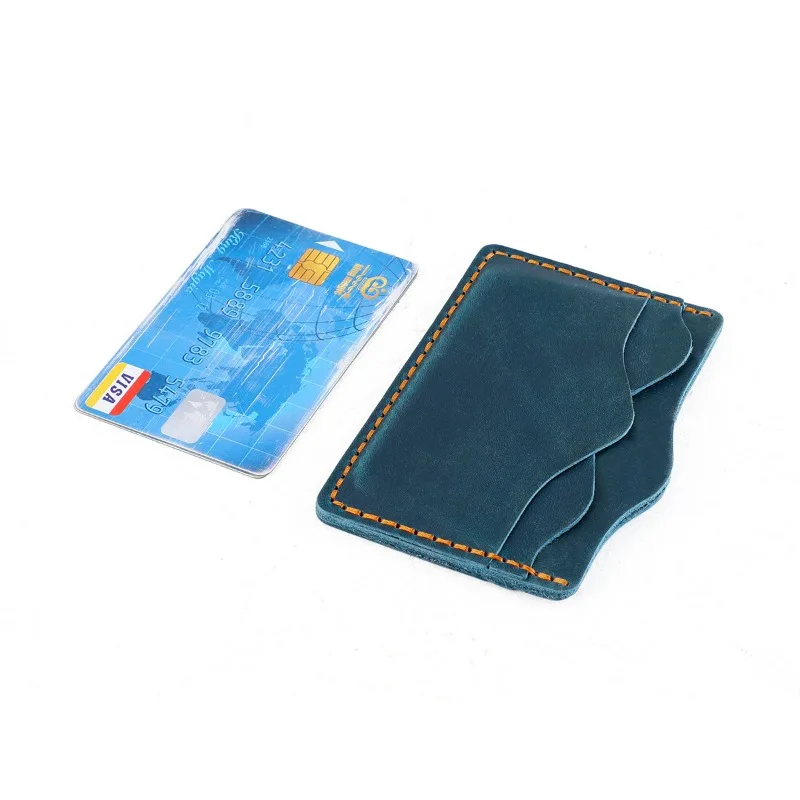 حافظة بطاقات جلدية محمولة من Crazy Horse - حامل بطاقات إبداعي للجنسين لبطاقات الائتمان/البنك، محفظة رفيعة مصنوعة يدويًا