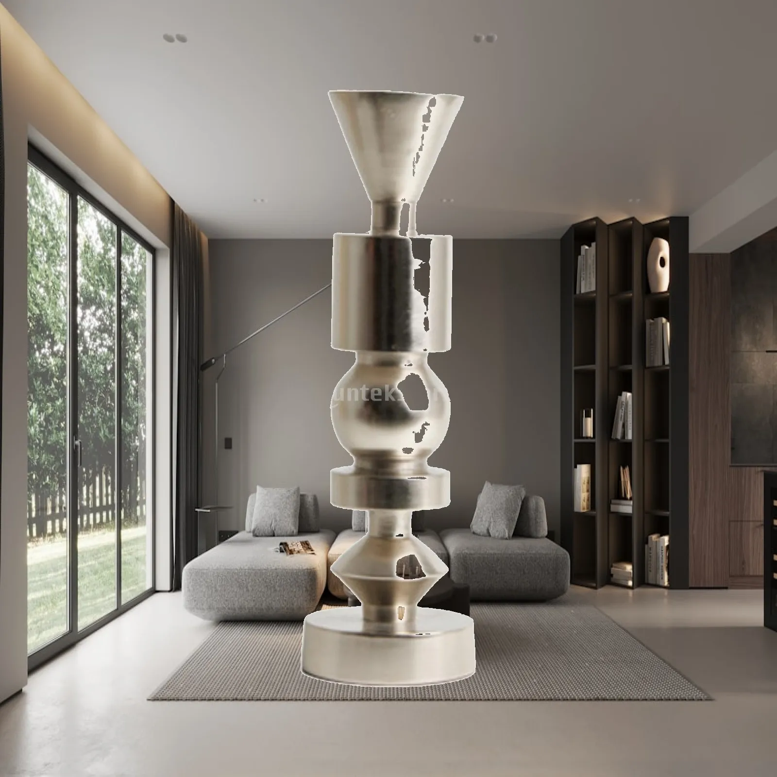 Modern Metallic Candle Stand with Stacked Geometric Elements for Mantel Shelf Styling