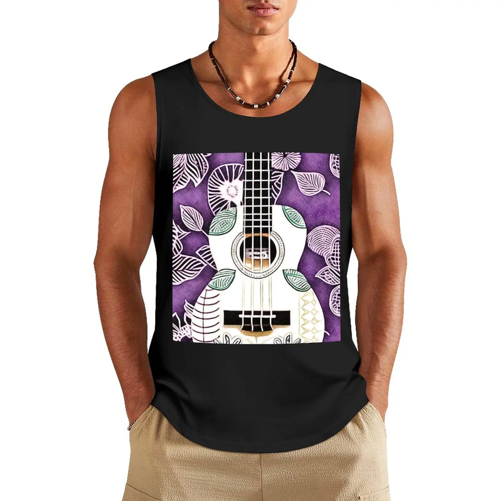 

Ukulele Flower Tank Top Vest for boy sleeveless vests t-shirt for men