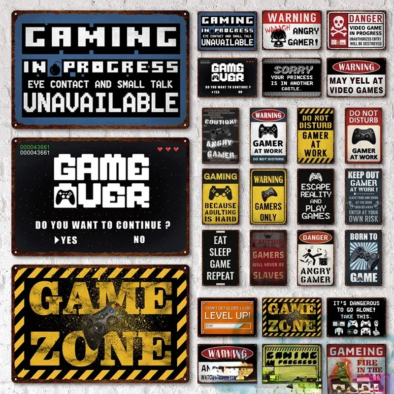 1pc Game Zone Aluminium Sign Metal Signs Vintage Gamer At Work Warning for Home House Club Game Room 8x12 Inch