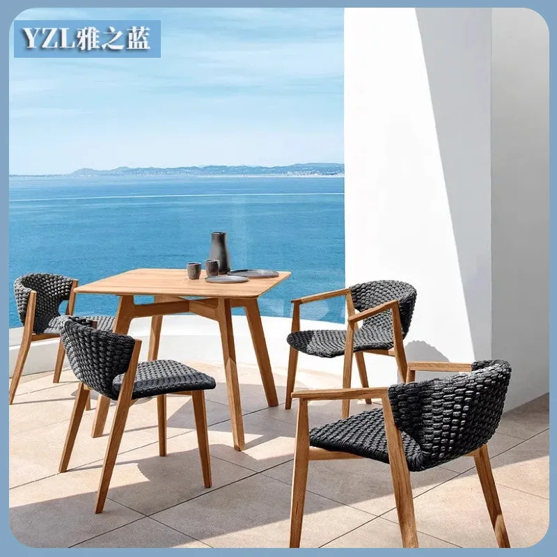 

Nordic Open-air Dining Table And Chair Combination Hotel Villa Outdoor Solid Wood Table Resort Courtyard Outdoor Teak
