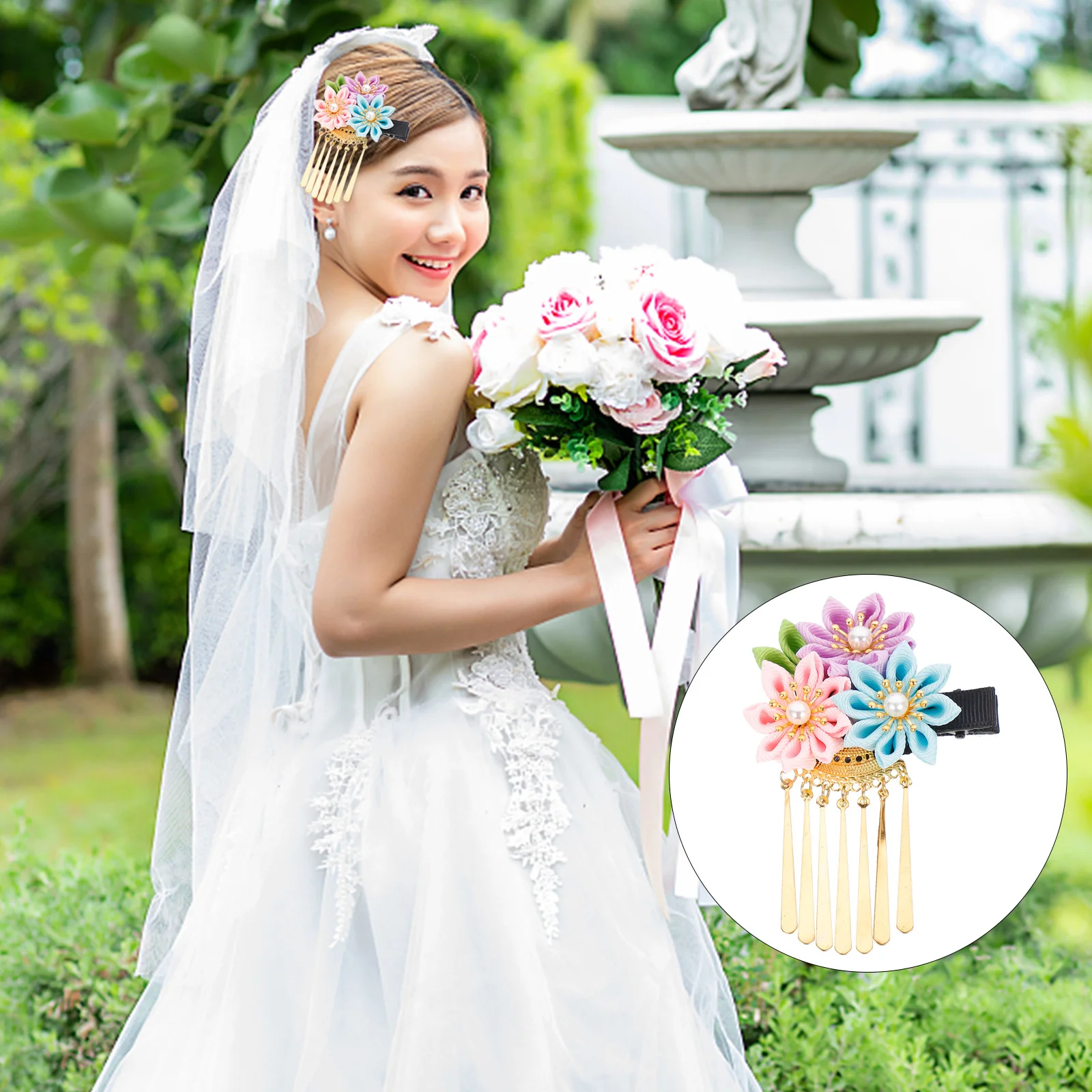 

Japanese-Style Flower Hair Clip Tassel Barrette Wedding Bridal Hairpin Kimono Hairstyle Pin Kimono Flower Hair Clip