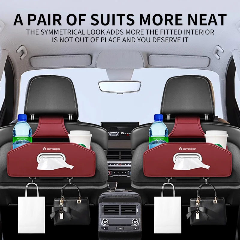 لسيتروين C3 Aircross C5 Aircross Berlingo SpaceTourer صندوق تخزين منظم المقعد الخلفي للسيارة مع صندوق مناديل وحامل أكواب