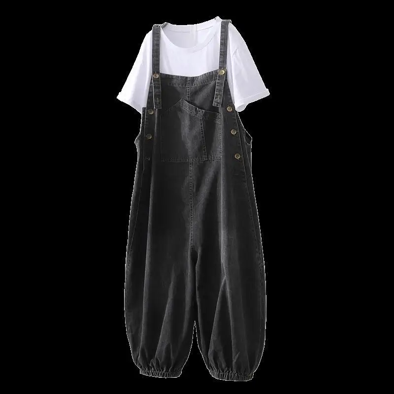 Loose Wide Leg Denim Overalls Thin Summer Women's plus Size High Waist Nine Points Jeans Pants Harlan Trousers Korean Sle