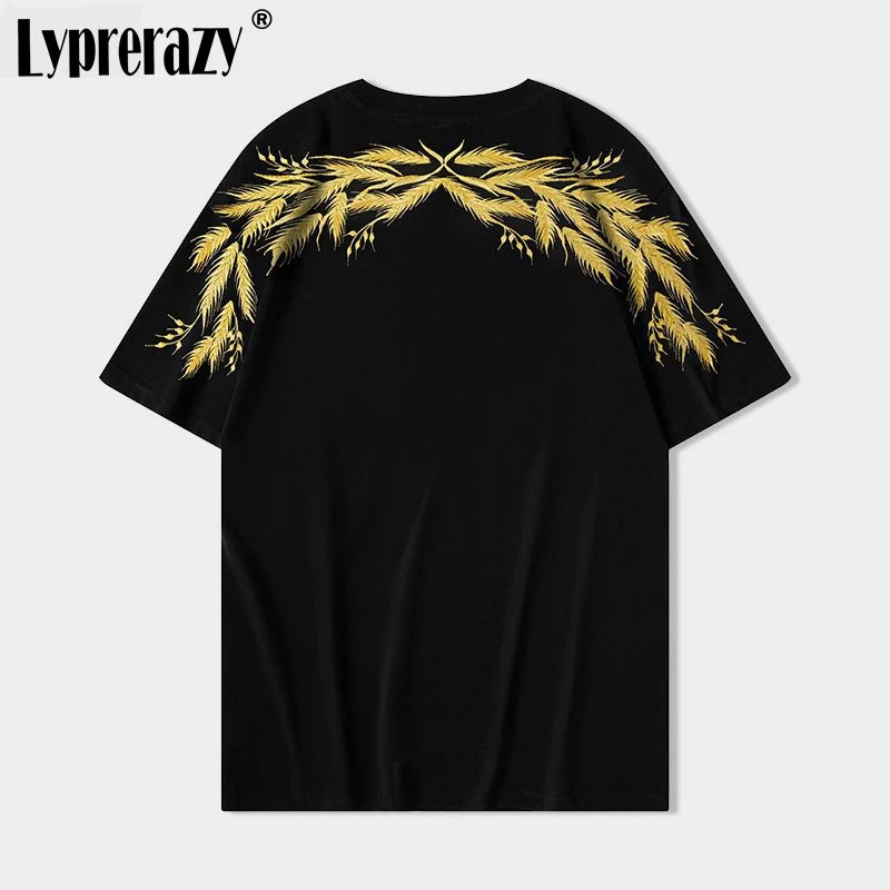 Lyprerazy Chinese Style Wheat Embroidery Men Short Sleeve T-shirt National Tide Loose Cotton Tees Tops