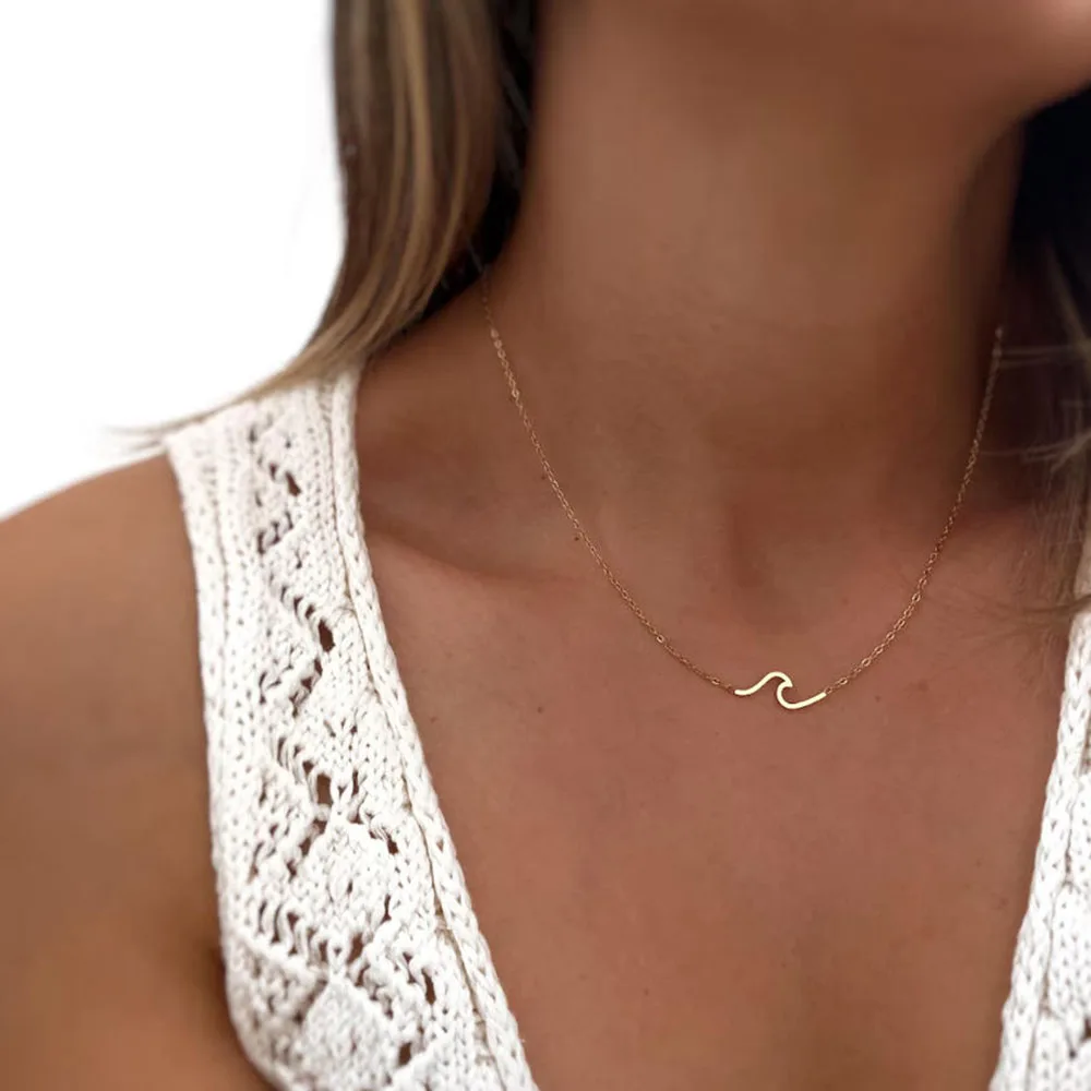 

Wave necklace silver and gold wave necklace beach jewelry ocean jewelry personalized women's gift for her