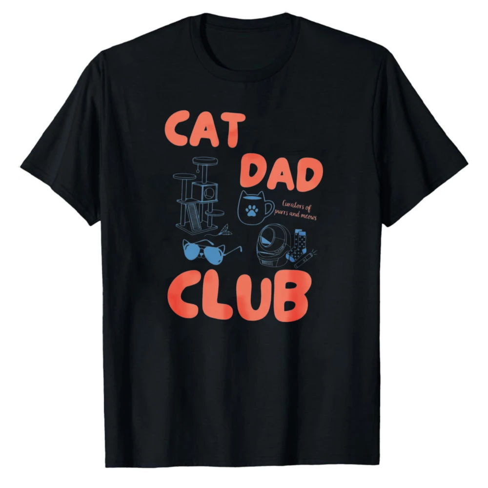 Garment-Dyed Cotton Sunglasses Cat Dad Club T-Shirt Crew Neck Short Sleeve Regular Fit Black Orange Text Cat Tree Paw Print Mug