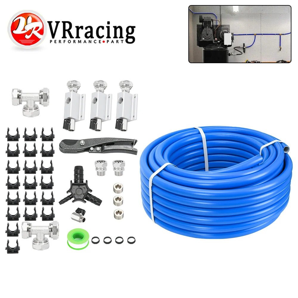 M7500 Compressed Air Piping System with 3/4 Inch ID x 100 feet HDPE Tubing & Aluminum Outlet Blocks For Garage Connect