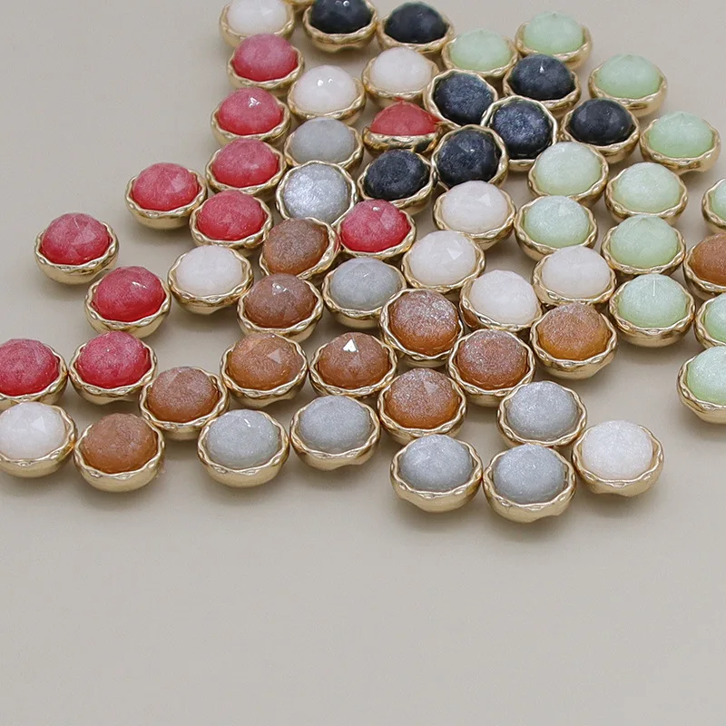 New 6/10 Pieces Beautiful Opal-like Buttons 10mm Pretty Gold Color Metal Round Shank Button DIY Garment Collar Sleeve Buttons