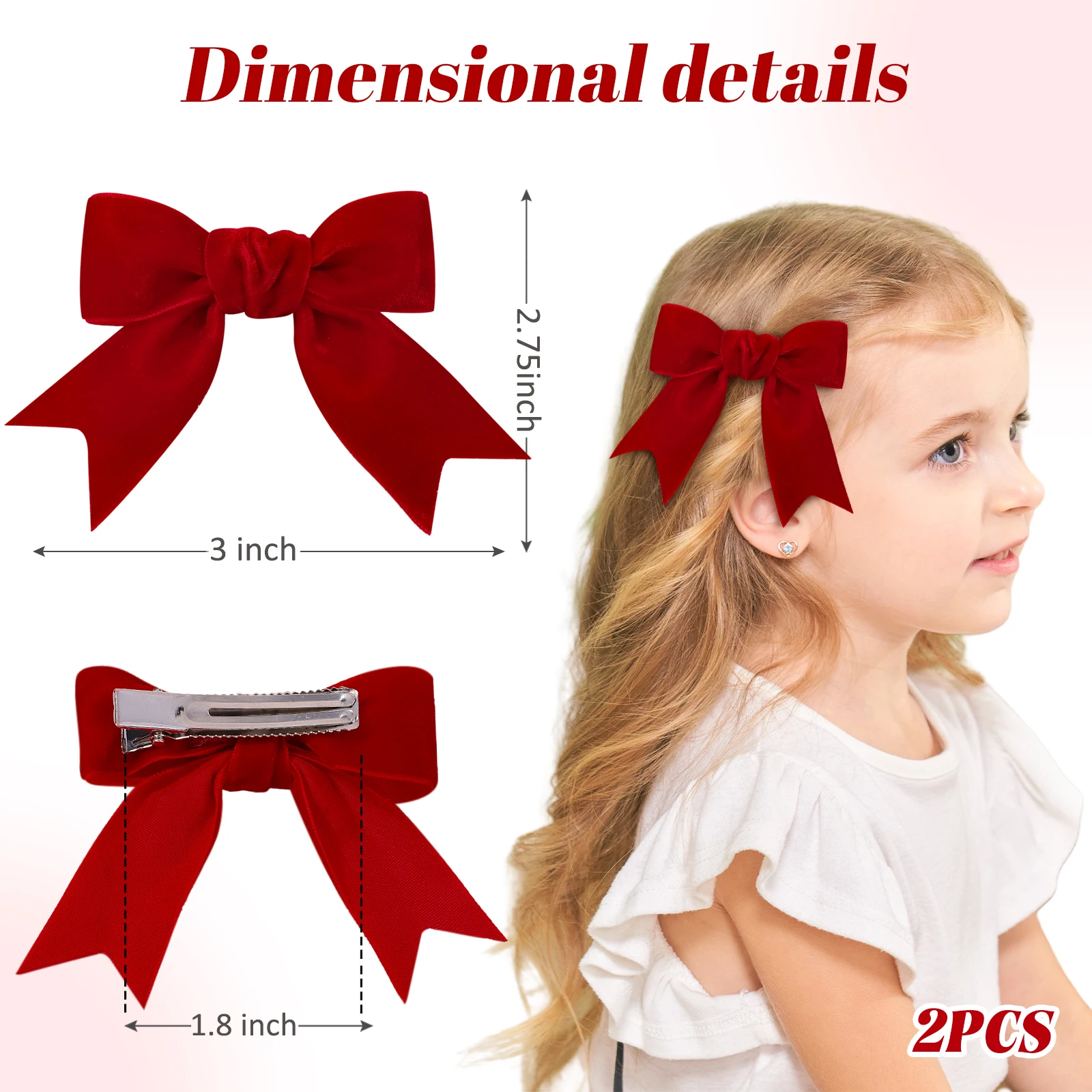 2 uds cinta de terciopelo navideña lazos pinzas para el cabello para niñas Retro rojo verde horquilla hecha a mano accesorios para el cabello de Año Nuevo