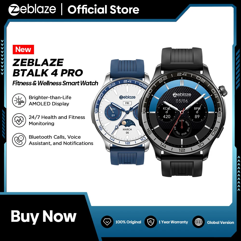 NEW Zeblaze Btalk 4 PRO 1.43" AMOLED Display Smartwatch Voice Calling HR & Blood-oxygen Health Monitoring Sports Smart Watch