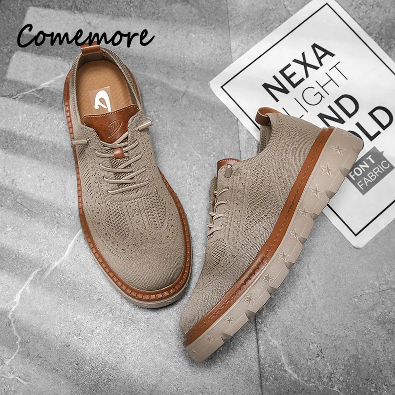 Comemore Outdoor Men Causal Sneakers Knit Breathable Mesh Soft Sold Comfort Shoes Shock-absorbing Trendy Anti-slip Footwears