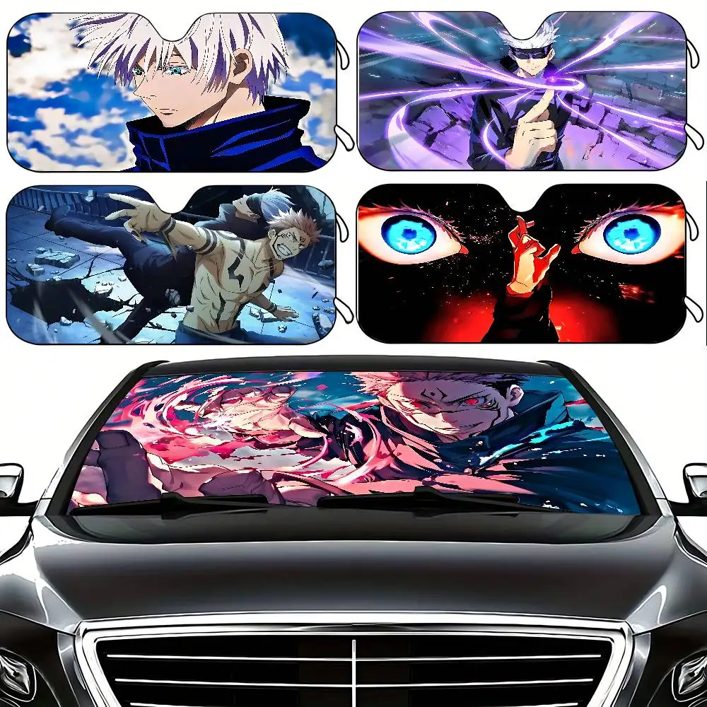 Anime J-Jujutsu KaisenS Stilvoller und trendiger Windschutzscheiben-Sonnenschutz, Auto-Windschutzscheibenabdeckung, Auto-Sonnenschutzvorhang, Auto-Sonnenschutz