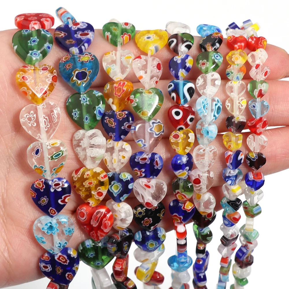 1 ستراند ألف زهرة Lampwork الخوخ القلب الخرز الزجاج الملون فضفاض الخرز لصنع المجوهرات سوار ذاتي الصنع قلادة الإمدادات