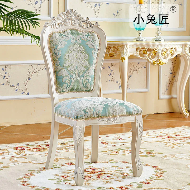 

European style dining chairs, comfortable and leisure, solid wood fabric, nail art, hotel conference, makeup, mahjong backrests