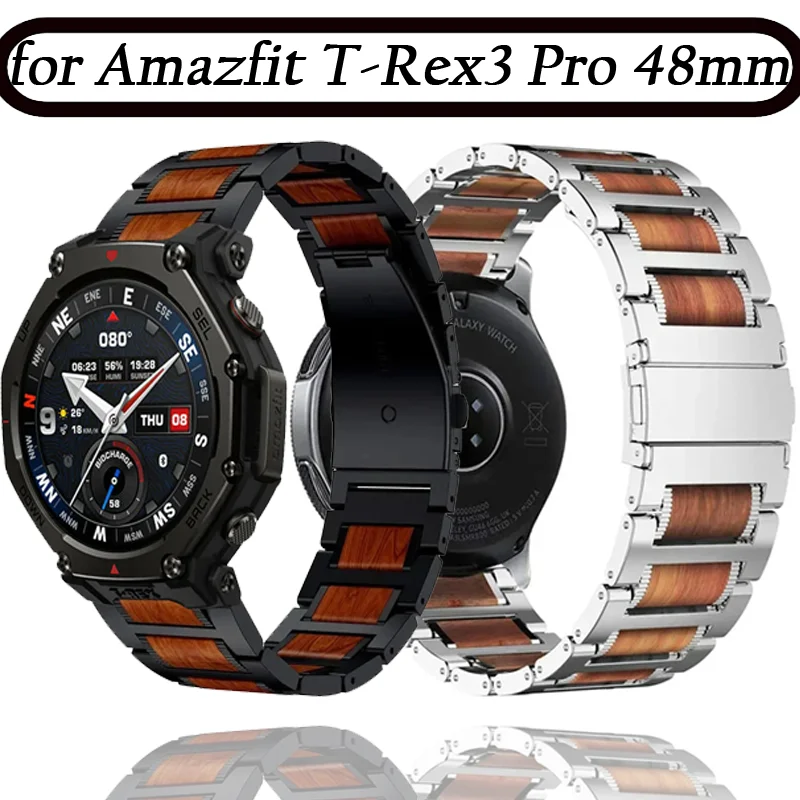 

Металлический ремешок из розового дерева 22 мм для Amazfit T-Rex3 Pro 48 мм/Bip 6-5, высококачественный регулируемый ремешок для Huawei Watch GT6 GT5 GT4 46 мм Correa