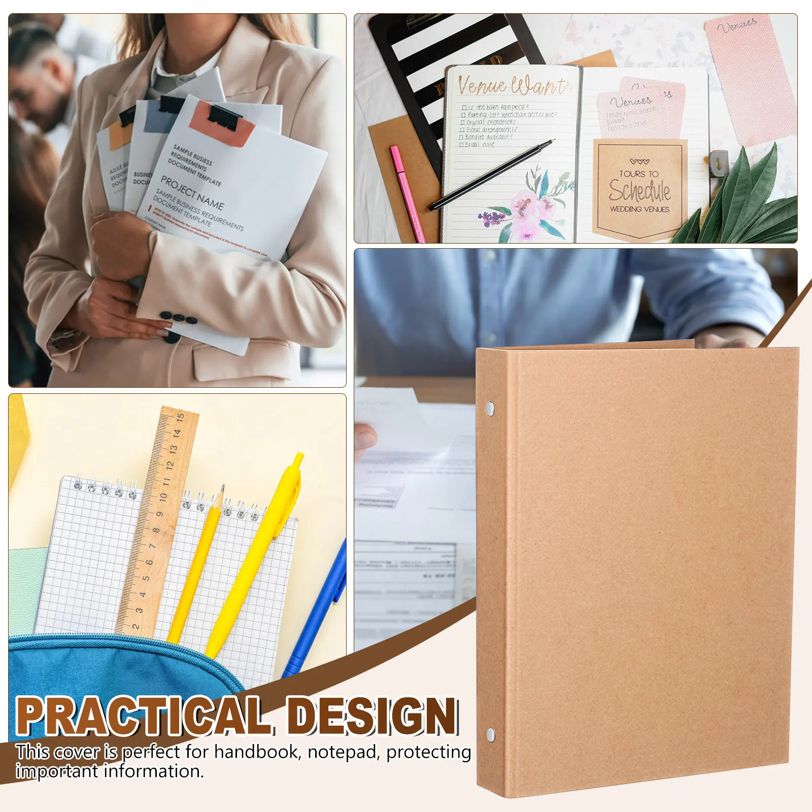 Kraft Paper Binder Cover Notebook Shell Replaceable Loose Leaf Planner for Students Custom Journaling Office Folder Organizer