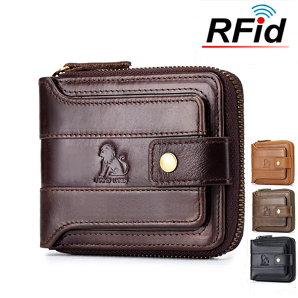 

ISKYBOB Genuine Leather Men's Wallet Zipper RFID Male Credit Card Holder with ID Window Multifunction Storage Bag Coin Purse2024