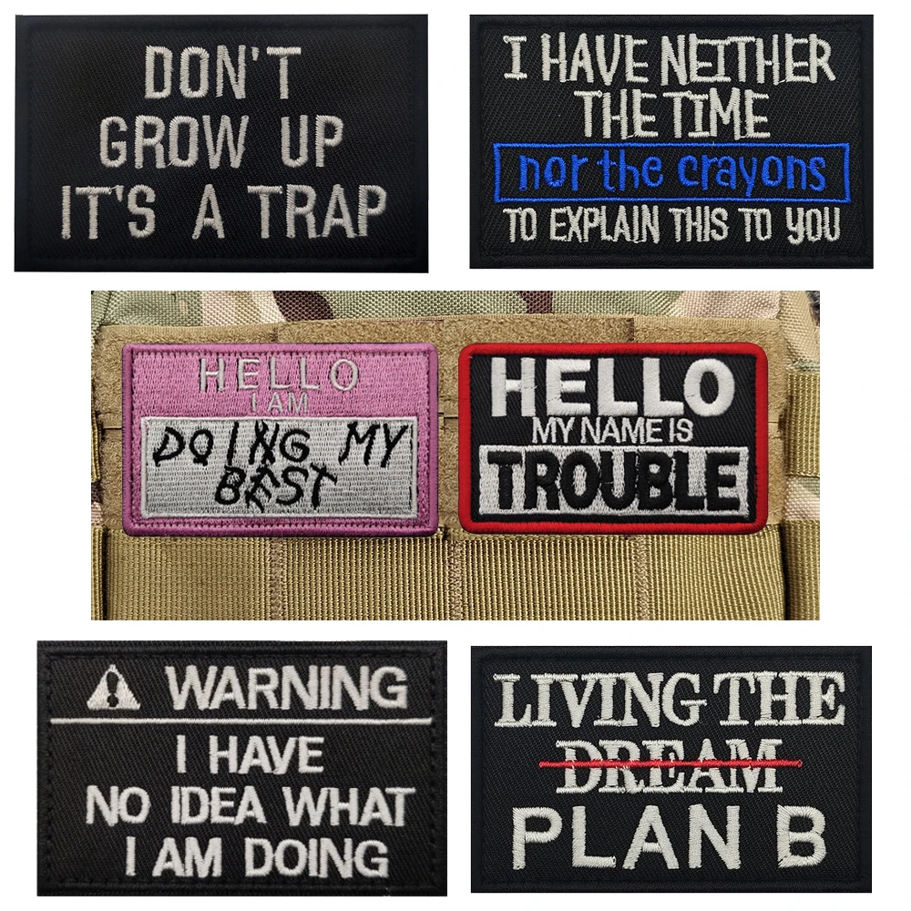 Embroidered Black White Funny Biker Saying Motivational Phrases Patches Slogan Words Appliques Badges For Clothing Backpack Cap