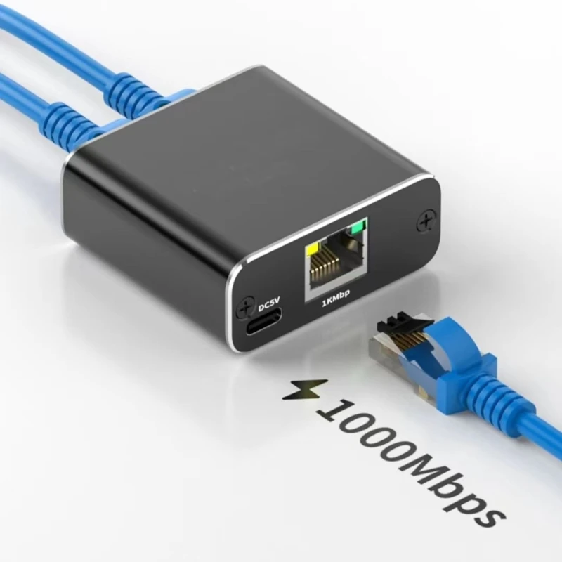 RJ45 スプリッタ 1 ～ 2 1000/100Mbps RJ45 拡張コネクタ カプラ USB 電源ポート コンピュータ ハブ ルーター用