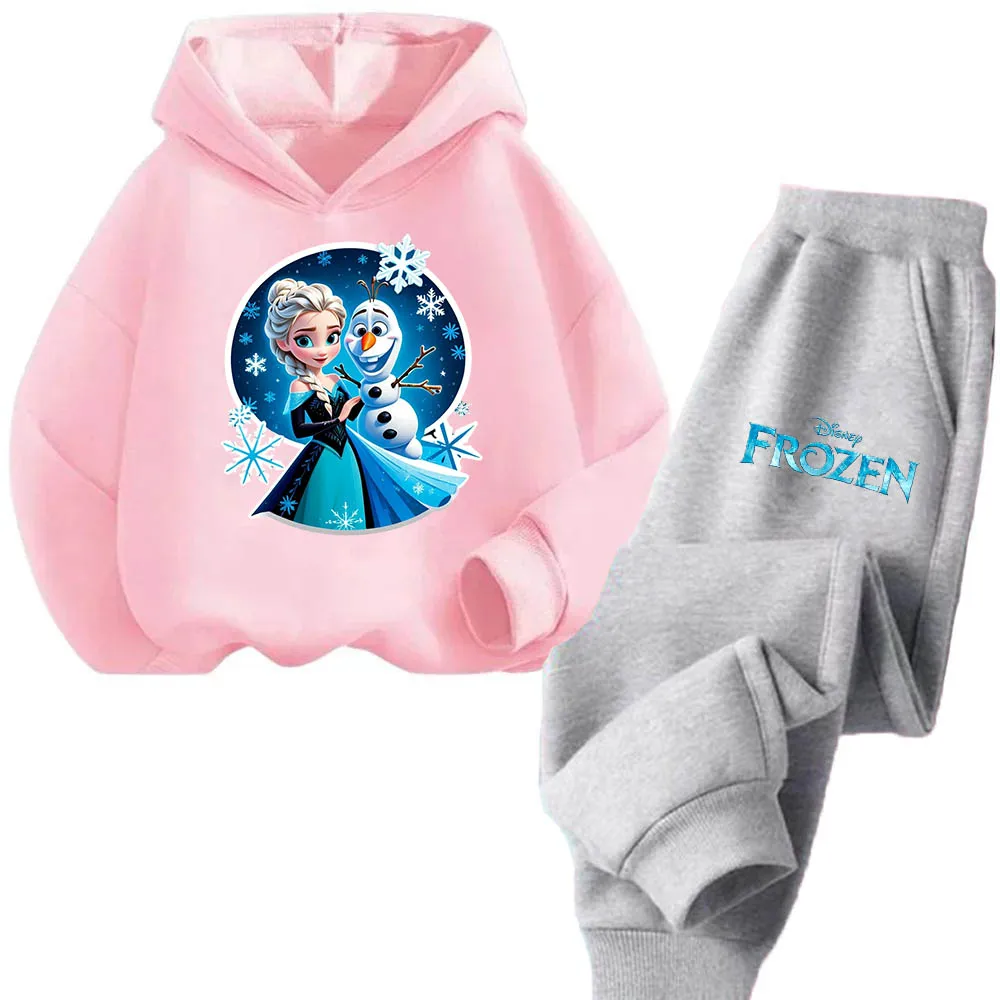 Disney Snow Queen Comfortable Soft Children's set pullover hoodie top and pants Girls New Daily Party Sports & Leisure 2024 New