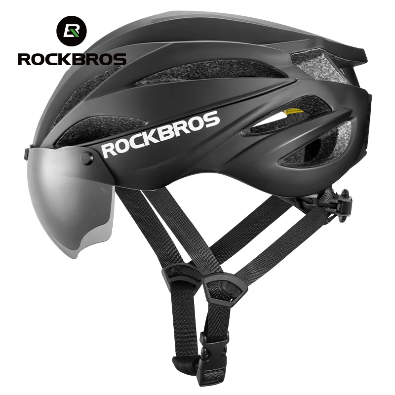 ROCKBROS Bicycle Helmet with Lenses Adjustable 58-62Cm Cycling Helmet Special Anti-Odor Lining Magnetic Goggles Bike Helmet