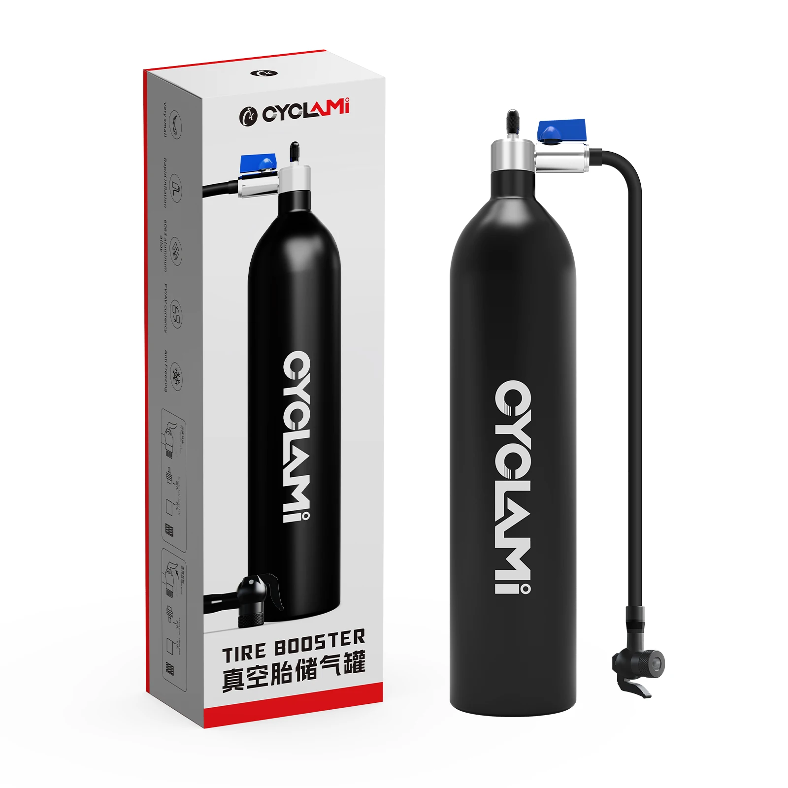 CYCLAMI Aluminium Tubeless Pomp Bandenpomp Band Air Booster Fles Met Klep Gasfles Voor Fiets Tubeless 29 "band
