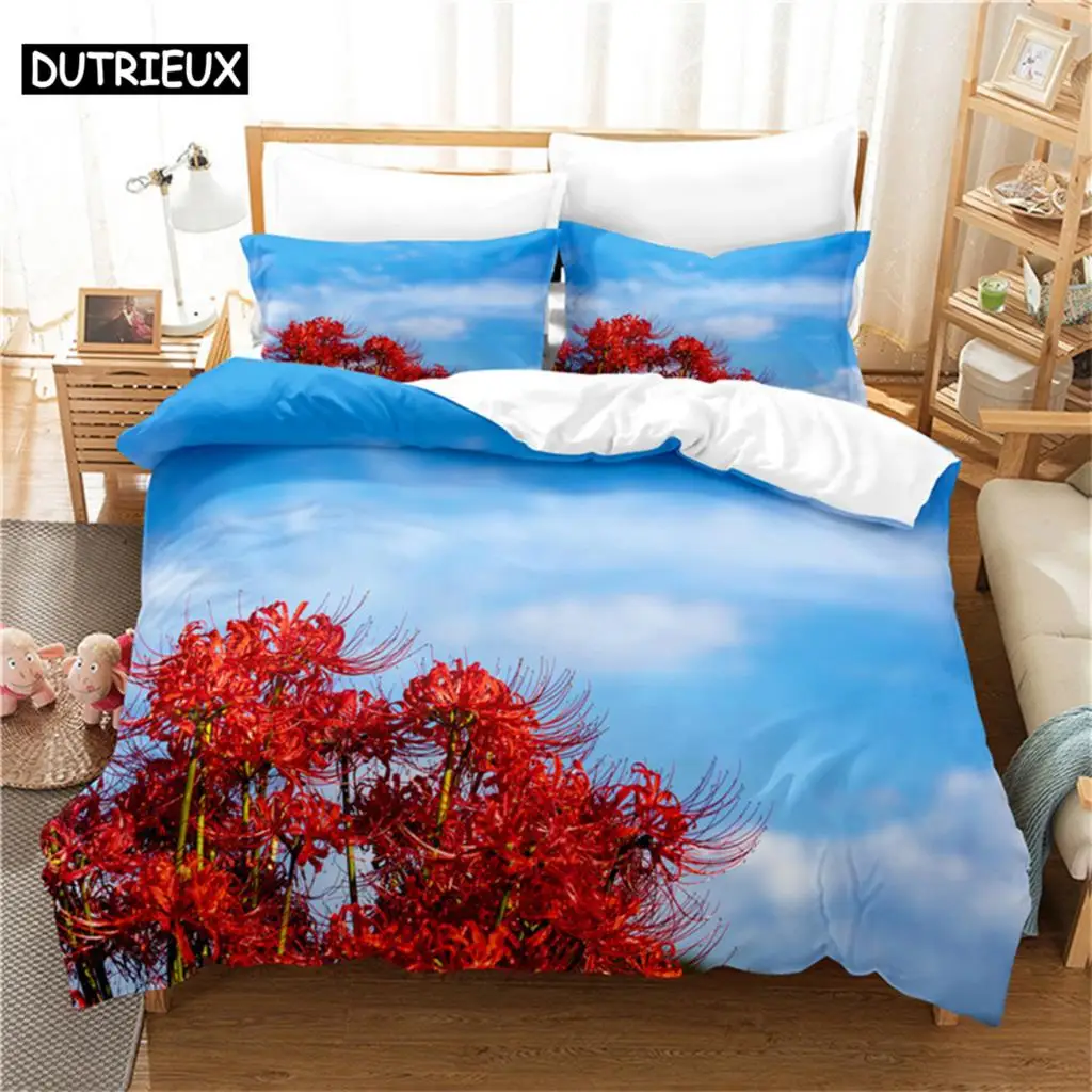 

Red flowers 3Pcs Bedding Sets 3D Digital Printing Custom Quilt Duvet Cover Set Home Queen King Quilt Pillowcase