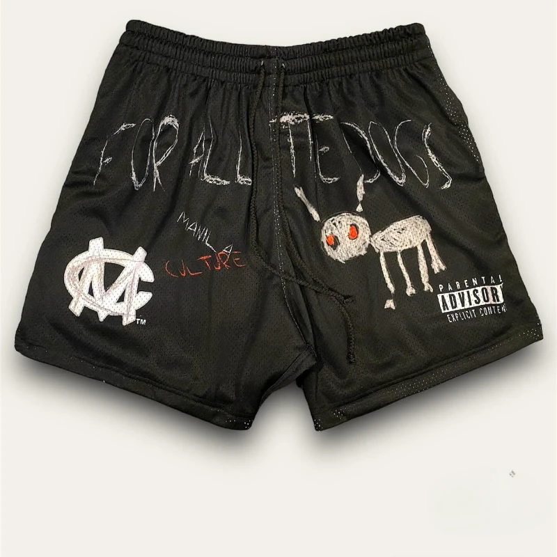 

2025 American Fashion Trend New Men's Quick-drying Basketball Shorts Manila Culture Streetwear Comfortable Casual Sports Shorts