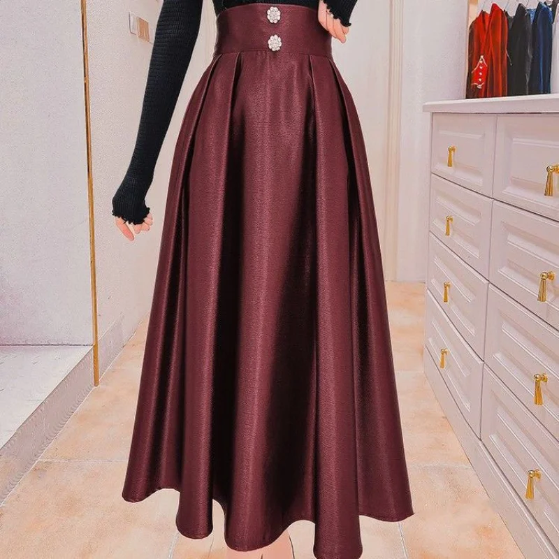 Satijnen Hoge Taille Halve Rok Voor Dames 2023 Lente High-End Design Sense Casual Effen Veelzijdige Stijl Paraplu Rok Vrouwelijke Tops