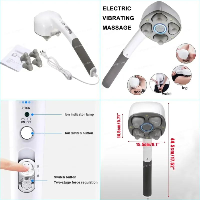New Multifunction Anion Cervical 4 Massage Heads Electric Body Massage Hammer Neck Shoulder Waist Leg Arm massager