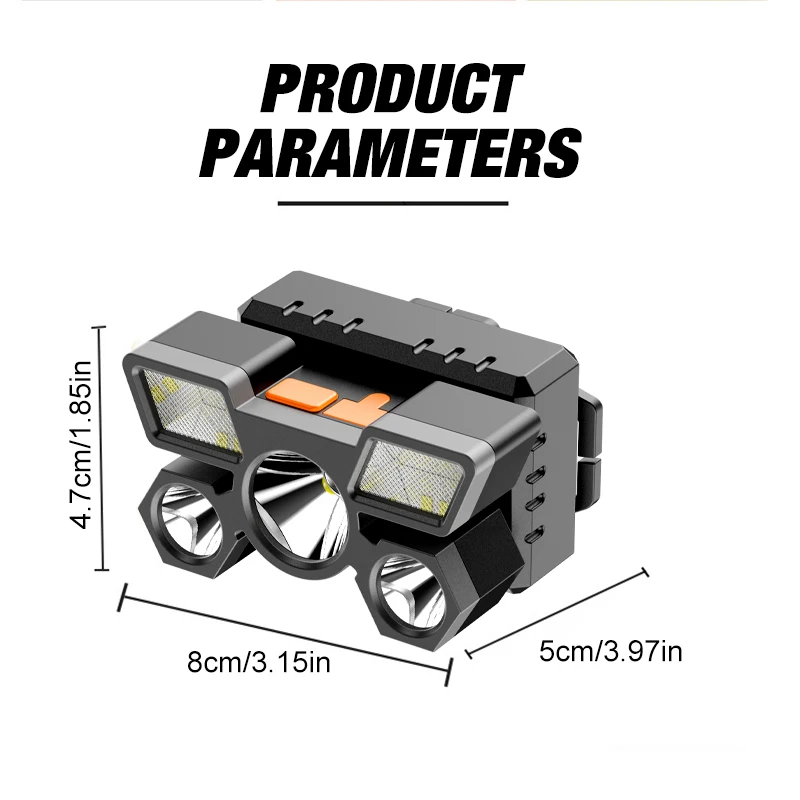 Led Five Head Headlight Strong Light Super Bright Rechargeable Fishing Lamp Long Range Head Mounted Mine Lamp Flashlight