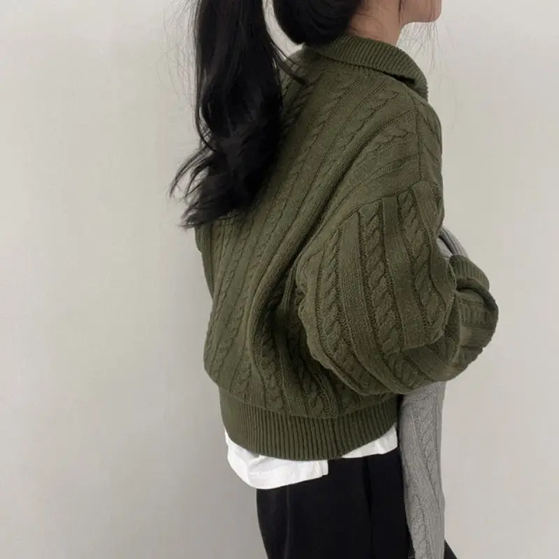 Vintage Half Zipper Oversized Sweater Twists Pull Femme Sueters De Mujer Pullover Winter Clothes Women Jumper Casual Tops