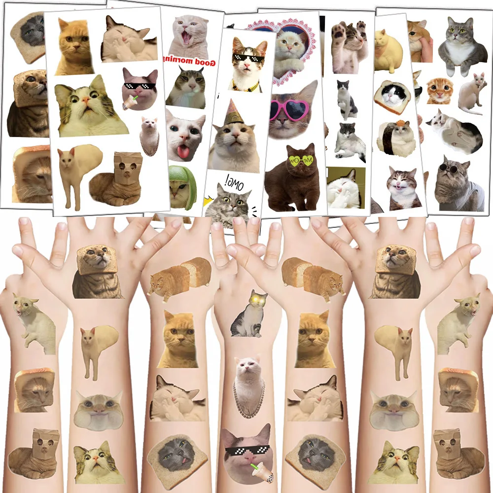 10-50pcs Funny Animal Cat Tattoo Stickers Kawaii Cartoon Birthday Party Waterproof Temporary Tattoos Sticker Toy Gift
