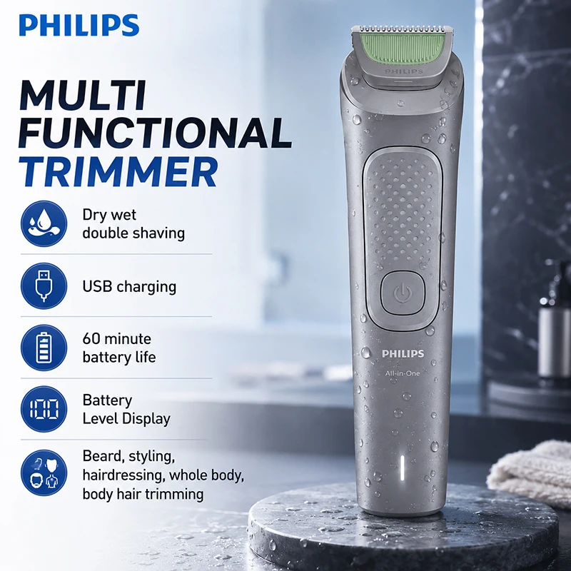 philips-mg3911-men's-multifunctional-trimmer-set-usb-rechargeable-dry-wet-dual-use-60-minute-battery-life-beard-hair-body-care