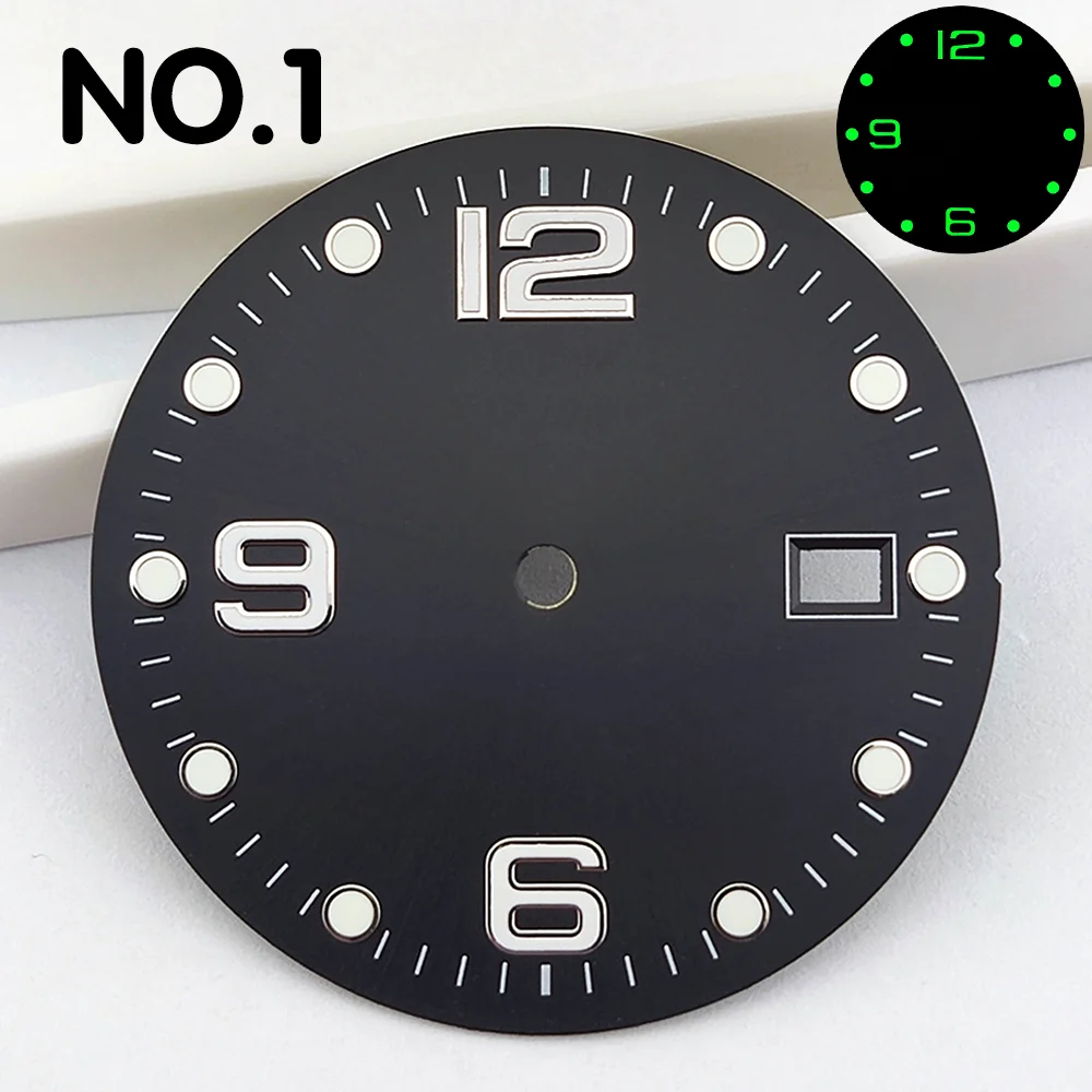 قرص 32.5 ملم NH35 قرص أخضر مضيء نافذة تقويم واحدة تناسب حركة NH35/NH36 أقراص ساعة عالية الجودة