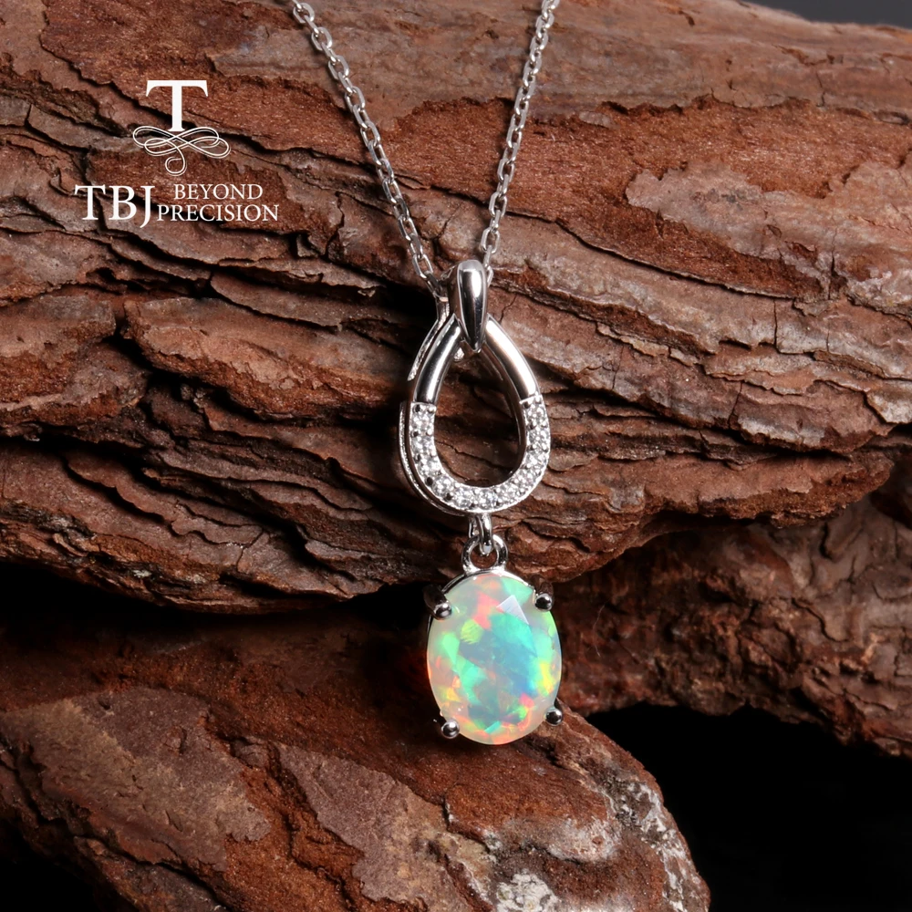 Natural oval 7*9mm Opal Pendant 925 Sterling Silver Necklace Fine Jewelry for Women’s Festival and Birthday Gifts