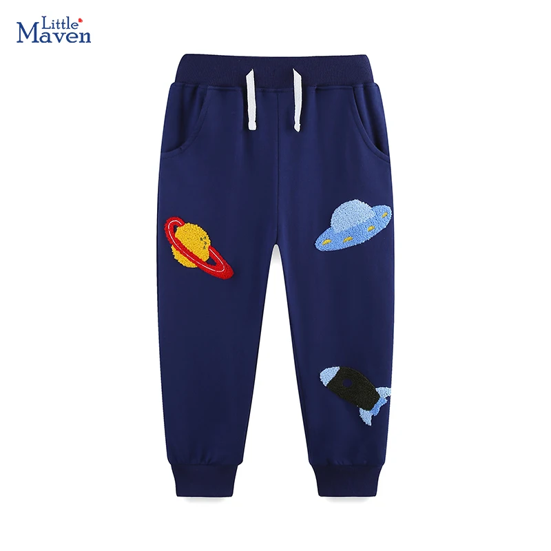 

Осенняя одежда Little Maven для подростков, детская одежда с вышитыми планетами для маленьких мальчиков, штаны, хлопковые брюки для детей