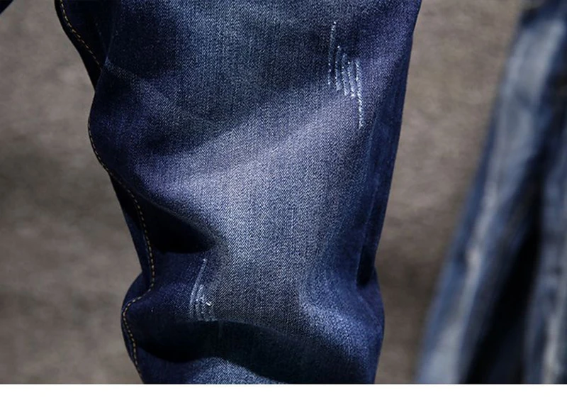Amerikanische elastische gerade Jeans für Herren, zerrissene, abgenutzte Slim-Fit-Baumwoll-Denim-Hosen, koreanischer Stil, modische Hosen, Herrenbekleidung – Detail 30