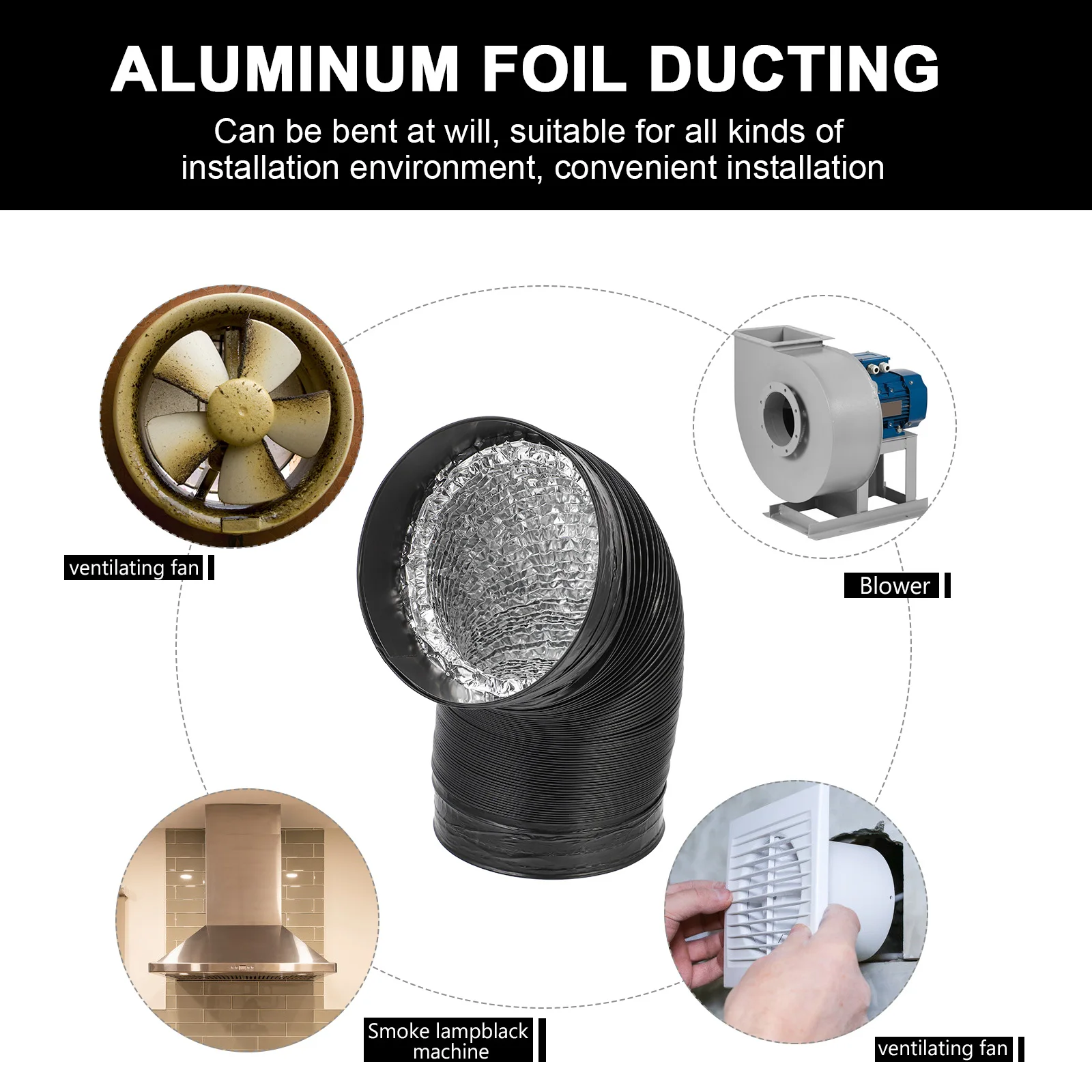 

2 шт., гибкий шланг воздуховода из алюминиевой фольги из ПВХ, 3-слойный утолщенный, армированный из нержавеющей стали, термостойкая выхлопная вентиляция