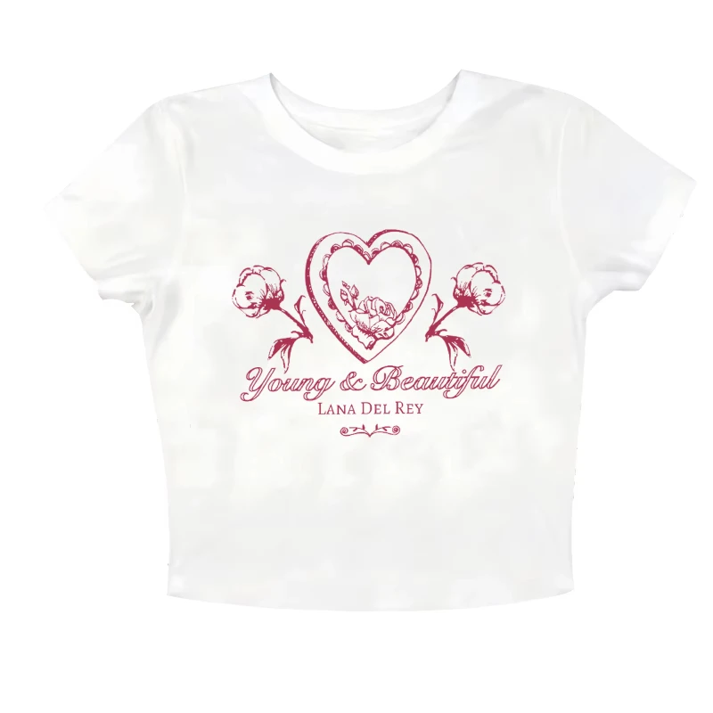 Lana Del Rey Young and Beautiful Baby Tee Lana Del Rey Merch Women Cropped Fitted Shirt Graphic T Shirts Fashion Summer Y2K Top