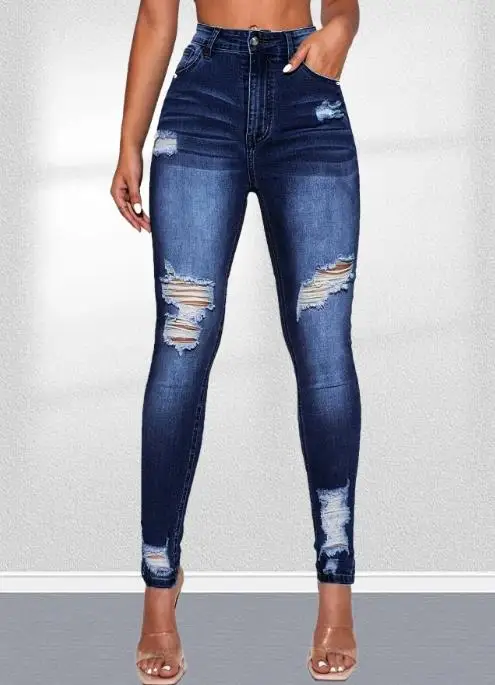 2023 موضة جديدة سراويل نسائية أنيقة بنطلون عادية أسفل العصرية بسط ضيق المناسب مثقب أقدام صغيرة التخسيس الجينز