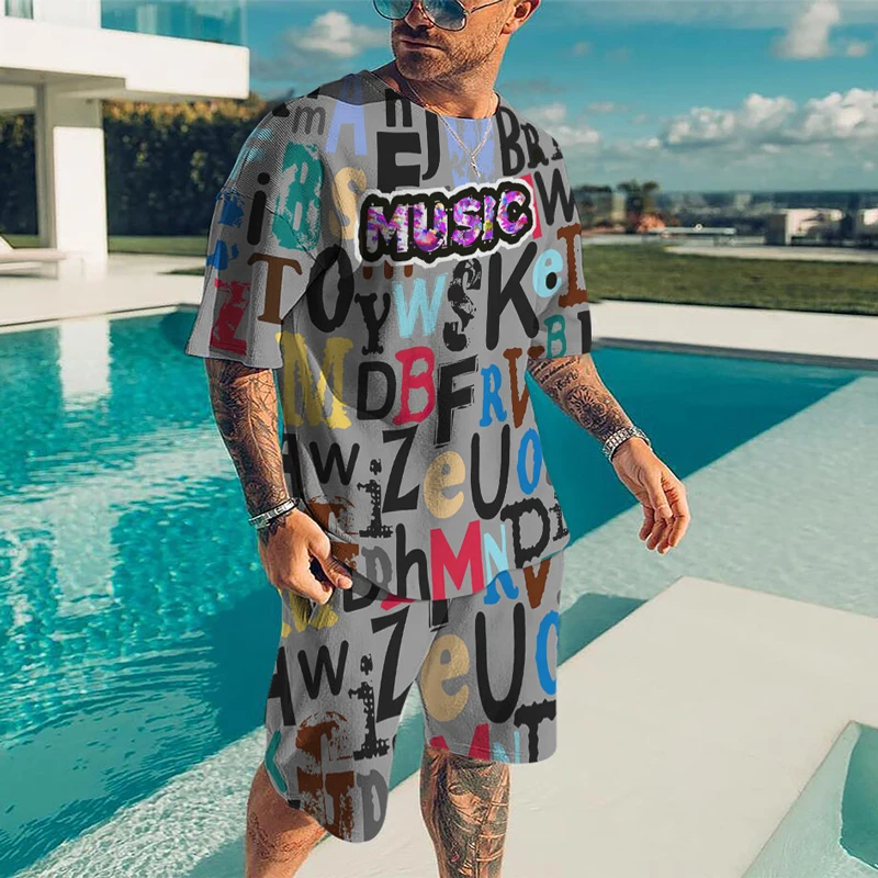 Men's Full Body Printed T-Shirt Set Casual Fashion Luxury Style Full Set Of Clothes Street Wear Drawstring Shorts Summer New 3d