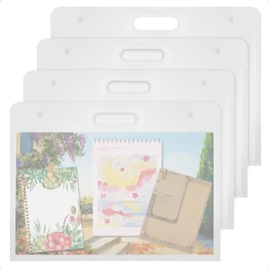 

4 Pack Art Portfolio Folder 17 x 13 Clear Poster Storage Bag with Handle Plastic Waterproof Bulletin Board Holder Painting Cont